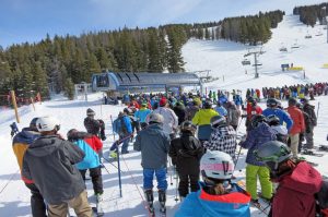 Crowded lift line at Vail Ski Resort